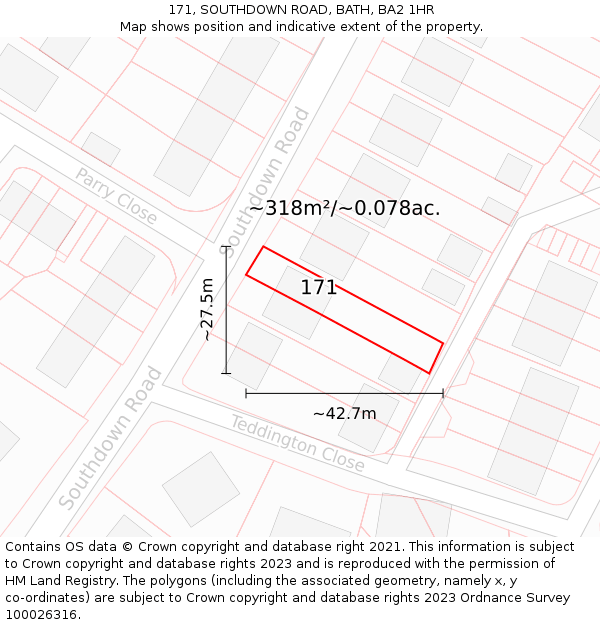 171, SOUTHDOWN ROAD, BATH, BA2 1HR: Plot and title map