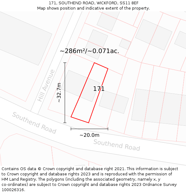 171, SOUTHEND ROAD, WICKFORD, SS11 8EF: Plot and title map