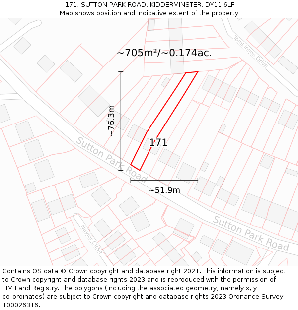 171, SUTTON PARK ROAD, KIDDERMINSTER, DY11 6LF: Plot and title map