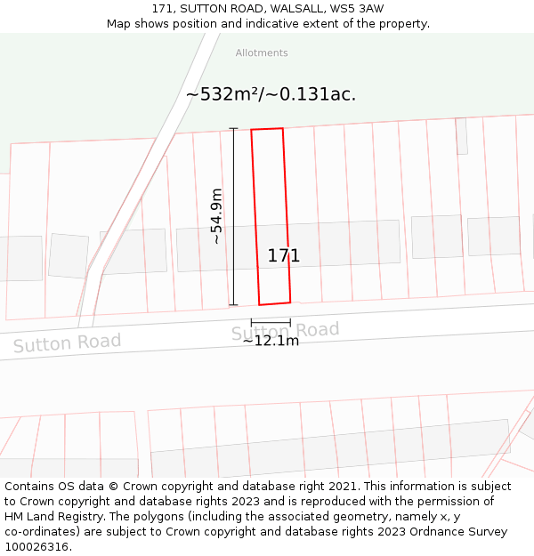 171, SUTTON ROAD, WALSALL, WS5 3AW: Plot and title map