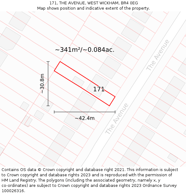 171, THE AVENUE, WEST WICKHAM, BR4 0EG: Plot and title map