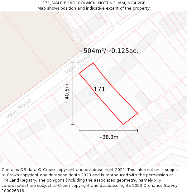 171, VALE ROAD, COLWICK, NOTTINGHAM, NG4 2GP: Plot and title map