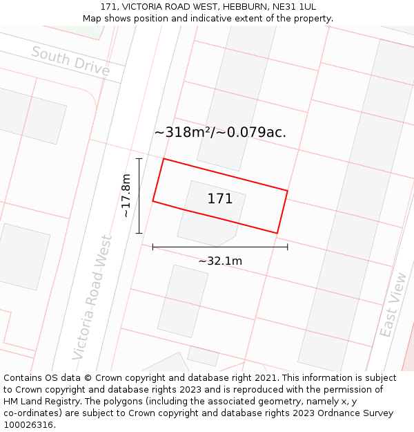 171, VICTORIA ROAD WEST, HEBBURN, NE31 1UL: Plot and title map