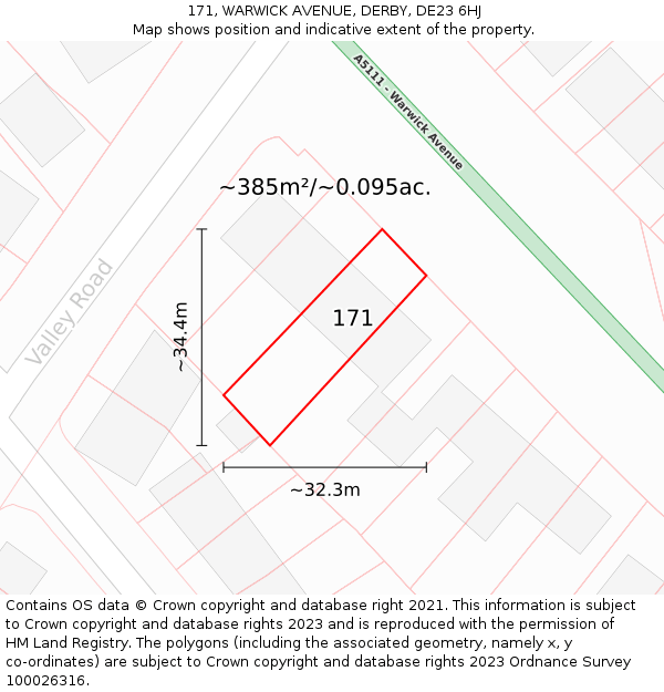171, WARWICK AVENUE, DERBY, DE23 6HJ: Plot and title map