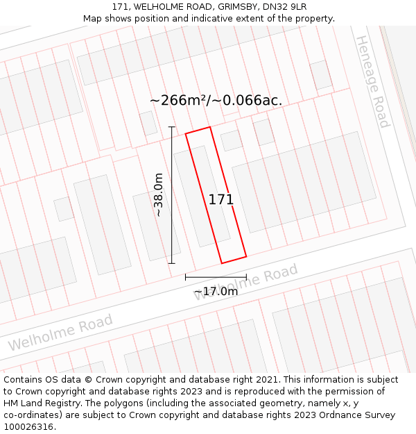 171, WELHOLME ROAD, GRIMSBY, DN32 9LR: Plot and title map