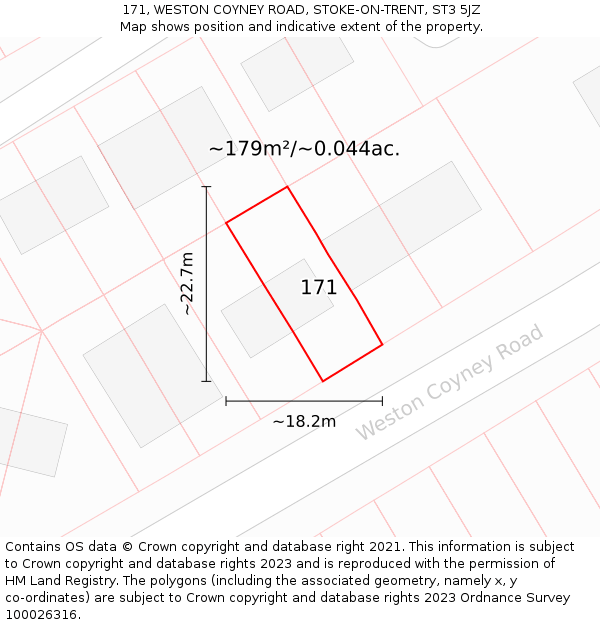 171, WESTON COYNEY ROAD, STOKE-ON-TRENT, ST3 5JZ: Plot and title map