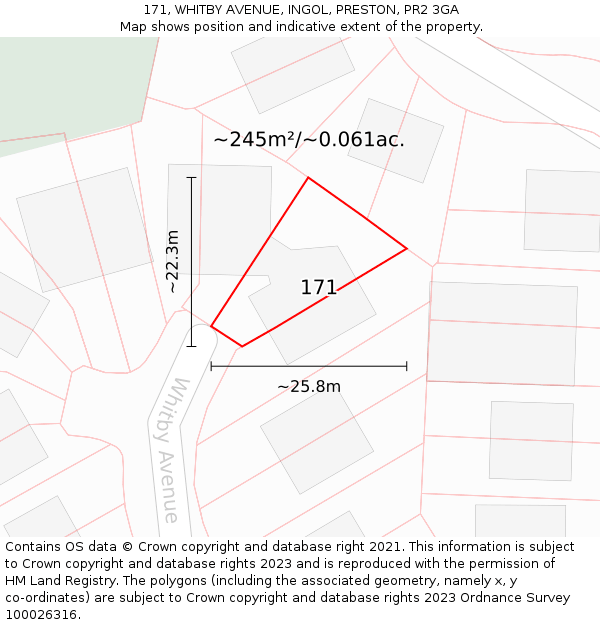 171, WHITBY AVENUE, INGOL, PRESTON, PR2 3GA: Plot and title map