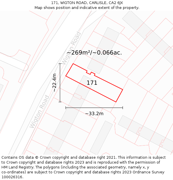 171, WIGTON ROAD, CARLISLE, CA2 6JX: Plot and title map
