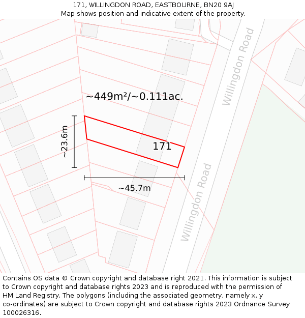 171, WILLINGDON ROAD, EASTBOURNE, BN20 9AJ: Plot and title map