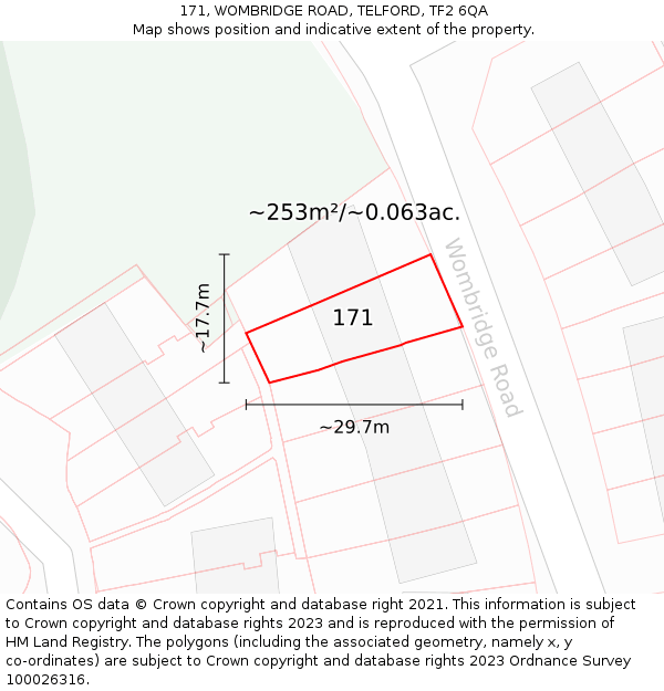 171, WOMBRIDGE ROAD, TELFORD, TF2 6QA: Plot and title map