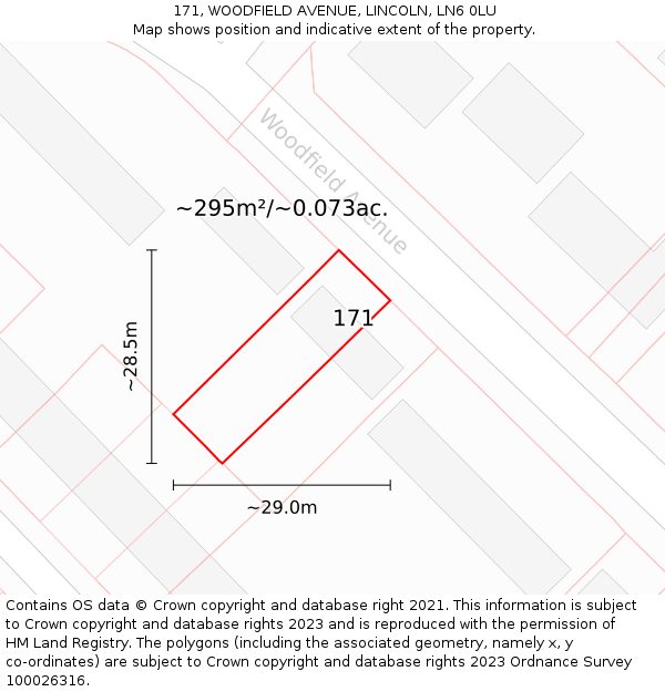 171, WOODFIELD AVENUE, LINCOLN, LN6 0LU: Plot and title map