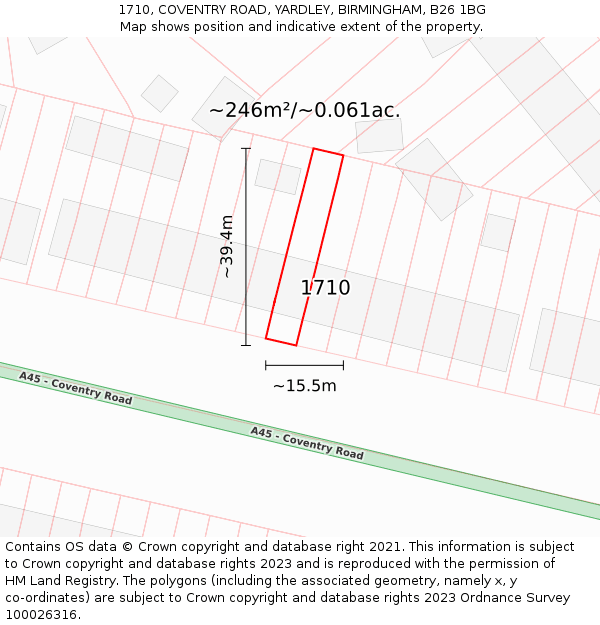 1710, COVENTRY ROAD, YARDLEY, BIRMINGHAM, B26 1BG: Plot and title map