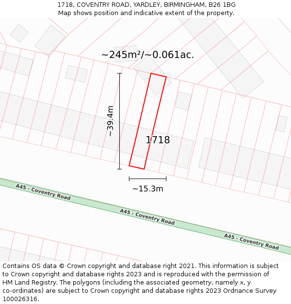 1718, COVENTRY ROAD, YARDLEY, BIRMINGHAM, B26 1BG: Plot and title map