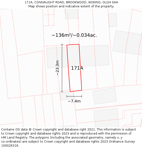 171A, CONNAUGHT ROAD, BROOKWOOD, WOKING, GU24 0AA: Plot and title map