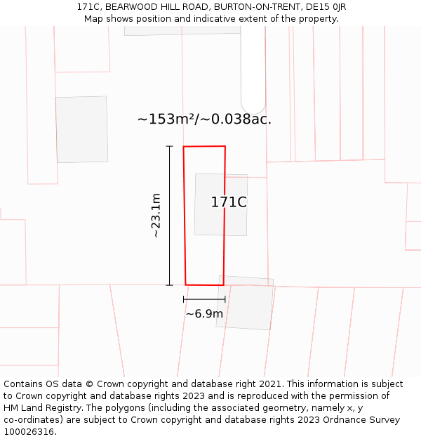 171C, BEARWOOD HILL ROAD, BURTON-ON-TRENT, DE15 0JR: Plot and title map