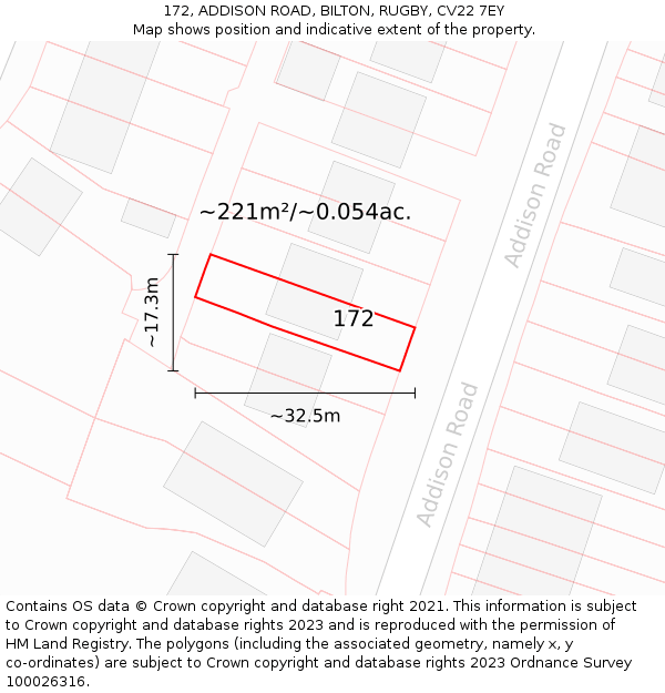 172, ADDISON ROAD, BILTON, RUGBY, CV22 7EY: Plot and title map