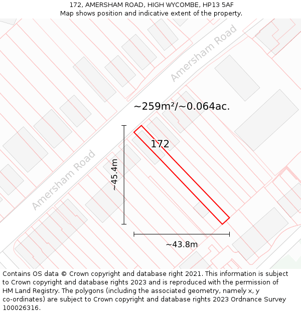 172, AMERSHAM ROAD, HIGH WYCOMBE, HP13 5AF: Plot and title map