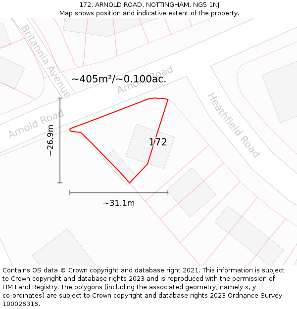 172, ARNOLD ROAD, NOTTINGHAM, NG5 1NJ: Plot and title map