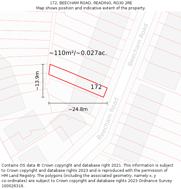 172, BEECHAM ROAD, READING, RG30 2RE: Plot and title map