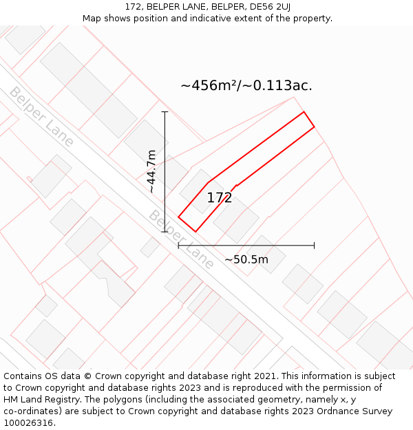 172, BELPER LANE, BELPER, DE56 2UJ: Plot and title map