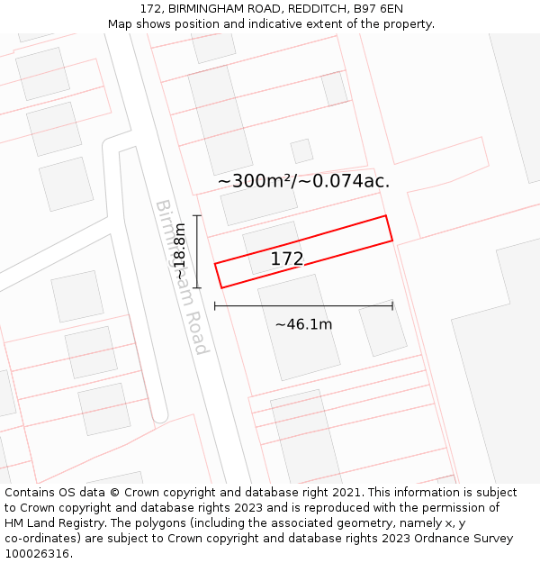 172, BIRMINGHAM ROAD, REDDITCH, B97 6EN: Plot and title map