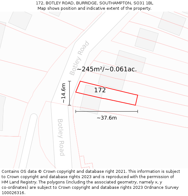 172, BOTLEY ROAD, BURRIDGE, SOUTHAMPTON, SO31 1BL: Plot and title map