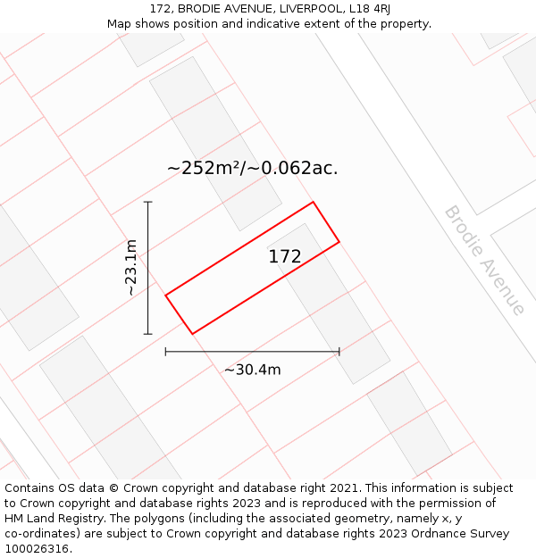 172, BRODIE AVENUE, LIVERPOOL, L18 4RJ: Plot and title map