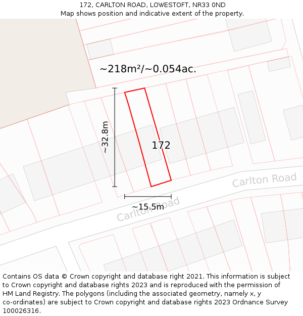 172, CARLTON ROAD, LOWESTOFT, NR33 0ND: Plot and title map