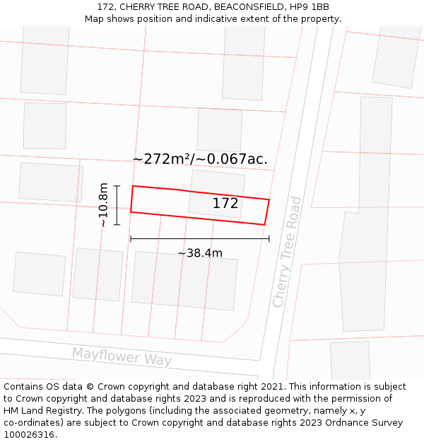 172, CHERRY TREE ROAD, BEACONSFIELD, HP9 1BB: Plot and title map
