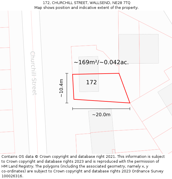 172, CHURCHILL STREET, WALLSEND, NE28 7TQ: Plot and title map