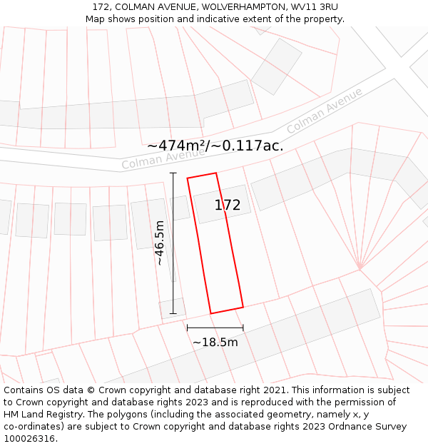 172, COLMAN AVENUE, WOLVERHAMPTON, WV11 3RU: Plot and title map