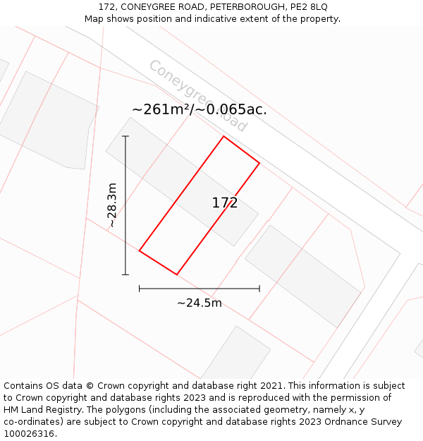 172, CONEYGREE ROAD, PETERBOROUGH, PE2 8LQ: Plot and title map