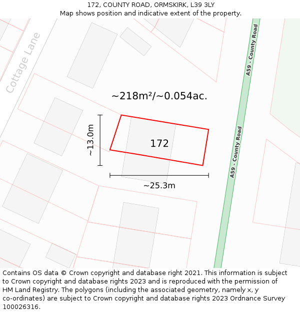 172, COUNTY ROAD, ORMSKIRK, L39 3LY: Plot and title map