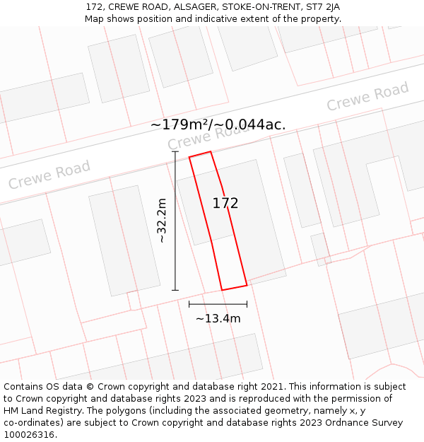 172, CREWE ROAD, ALSAGER, STOKE-ON-TRENT, ST7 2JA: Plot and title map