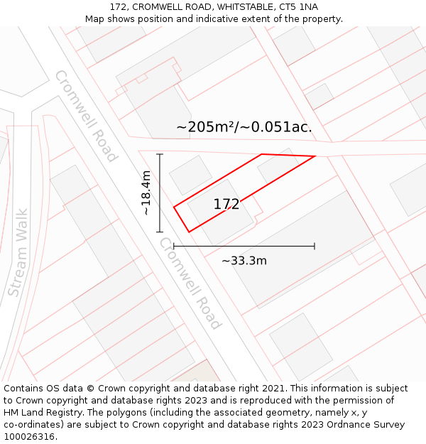 172, CROMWELL ROAD, WHITSTABLE, CT5 1NA: Plot and title map