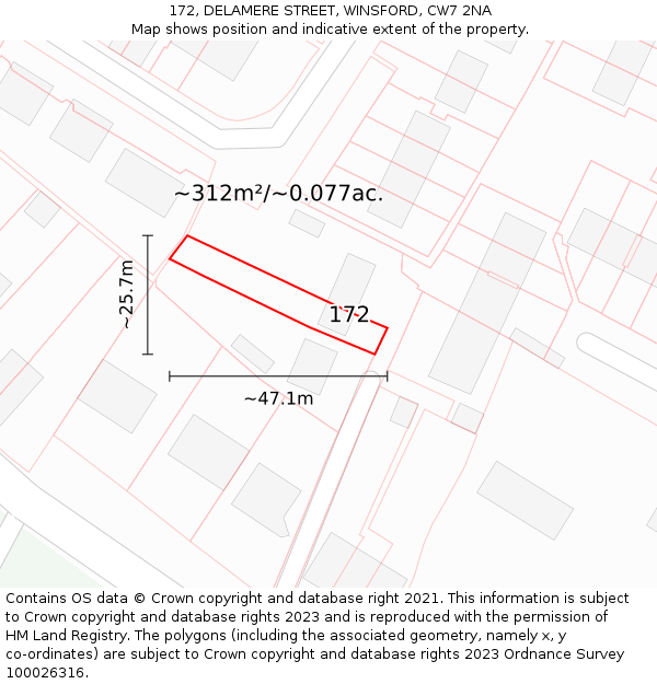 172, DELAMERE STREET, WINSFORD, CW7 2NA: Plot and title map