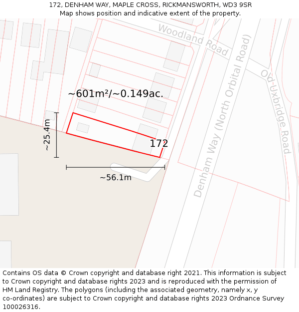 172, DENHAM WAY, MAPLE CROSS, RICKMANSWORTH, WD3 9SR: Plot and title map