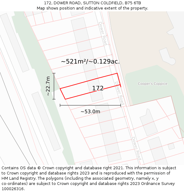 172, DOWER ROAD, SUTTON COLDFIELD, B75 6TB: Plot and title map