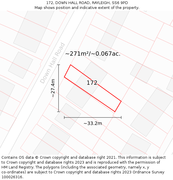 172, DOWN HALL ROAD, RAYLEIGH, SS6 9PD: Plot and title map