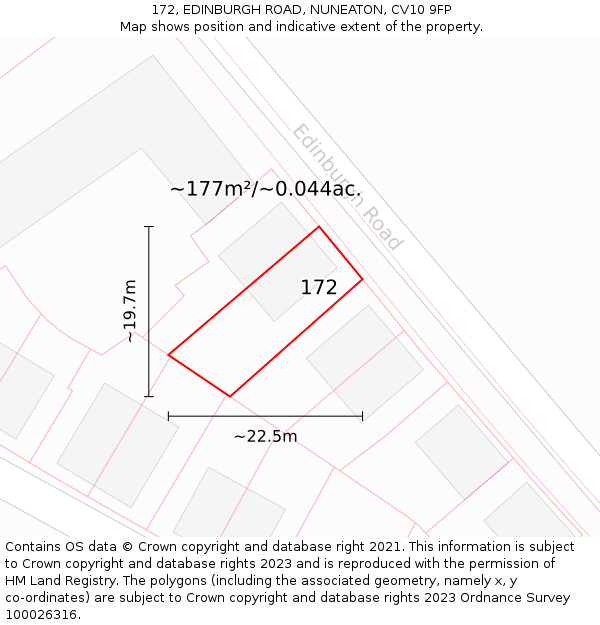 172, EDINBURGH ROAD, NUNEATON, CV10 9FP: Plot and title map