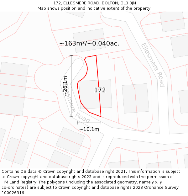 172, ELLESMERE ROAD, BOLTON, BL3 3JN: Plot and title map