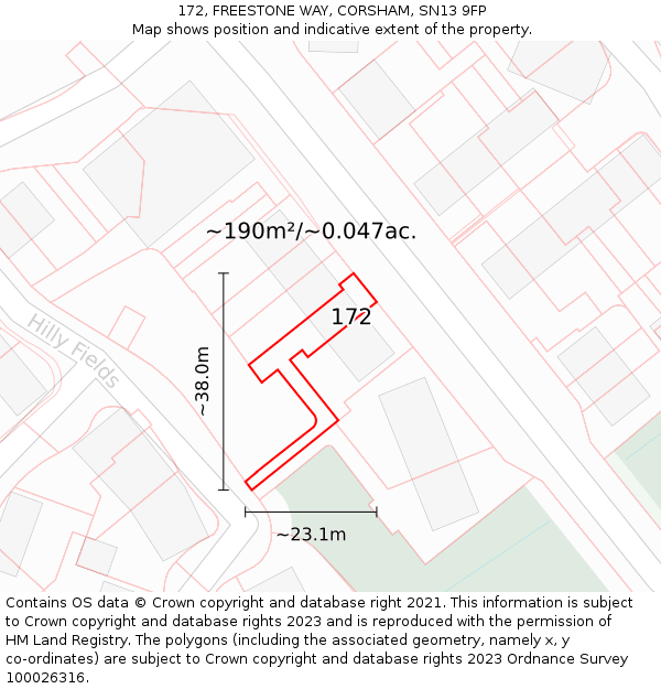 172, FREESTONE WAY, CORSHAM, SN13 9FP: Plot and title map