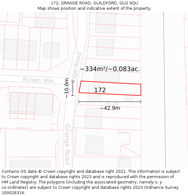 172, GRANGE ROAD, GUILDFORD, GU2 9QU: Plot and title map