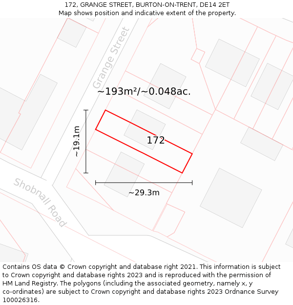 172, GRANGE STREET, BURTON-ON-TRENT, DE14 2ET: Plot and title map