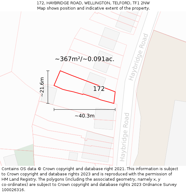172, HAYBRIDGE ROAD, WELLINGTON, TELFORD, TF1 2NW: Plot and title map