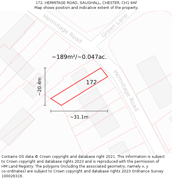 172, HERMITAGE ROAD, SAUGHALL, CHESTER, CH1 6AF: Plot and title map