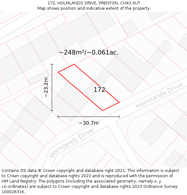 172, HOLMLANDS DRIVE, PRENTON, CH43 0UT: Plot and title map