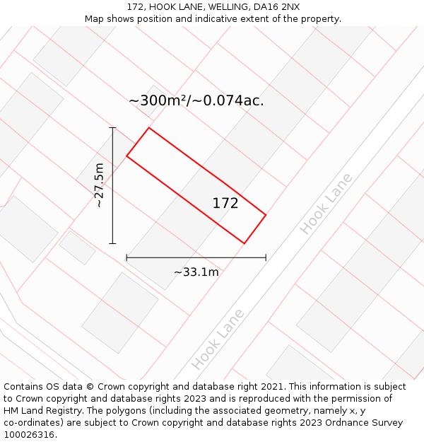 172, HOOK LANE, WELLING, DA16 2NX: Plot and title map