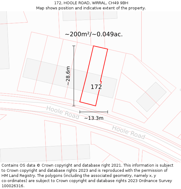 172, HOOLE ROAD, WIRRAL, CH49 9BH: Plot and title map