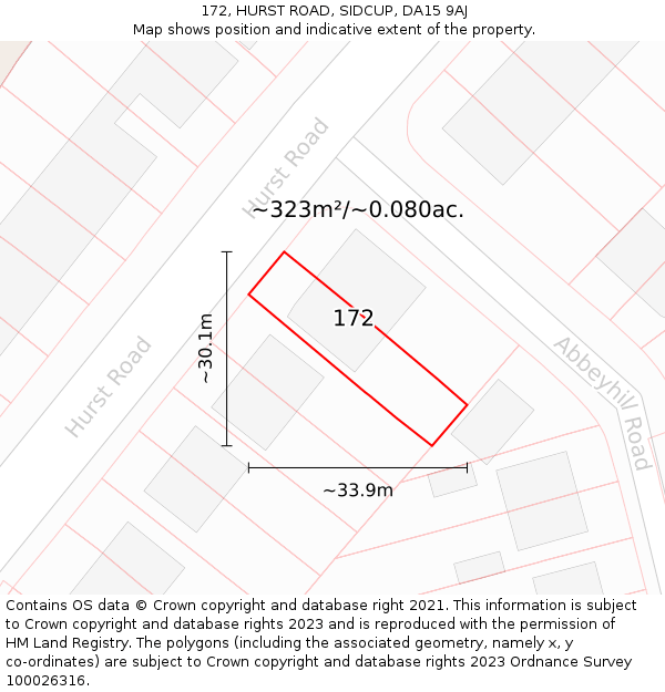 172, HURST ROAD, SIDCUP, DA15 9AJ: Plot and title map